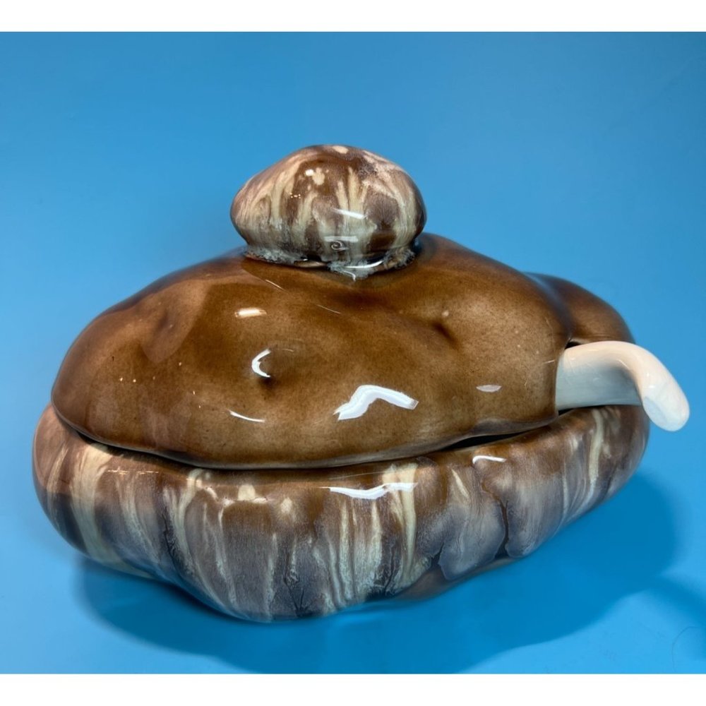 Handmade Potato Ceramic Serving Bowl with Lid Spoon Sauce Butter Pottery 6"